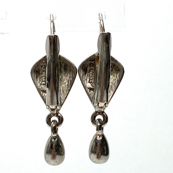 Monet Earrings Dangles Drops Silver Tone Vintage Marked Signed - Picture 11 of 13
